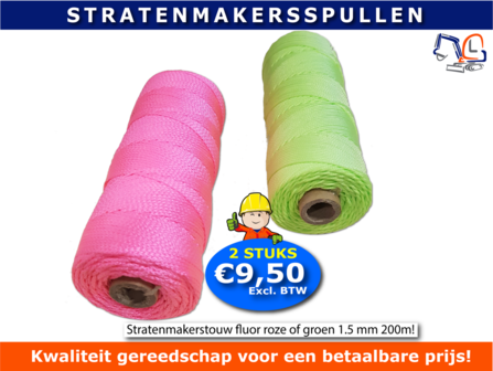 Stratenmakerstouw 2 rolletjes 200m budget roze of groen touw