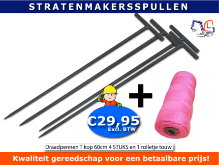 Strama voordeel set draadpen 4 stuks + 1 rolletje 200m budget stratenmakerstouw