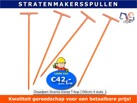 Draadpen Strama oranje T-kop (100cm)  4 of 8 stuks