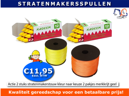 Actie 2 stuks stratenmakerstouw 1,5mm kleur naar keuze 2 pakjes merkkrijt geel