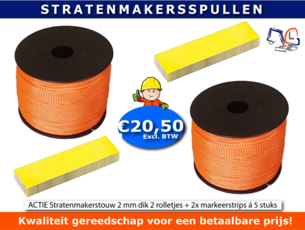ACTIE Stratenmakerstouw 2 mm dik 2 rolletjes + 2x markeerstrips &aacute; 5 stuks