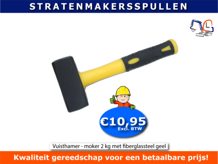 Vuisthamer - moker 2 kg met fiberglassteel geel