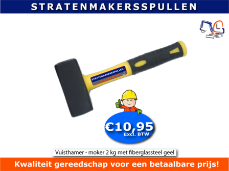 Vuisthamer - moker 2 kg met fiberglassteel geel