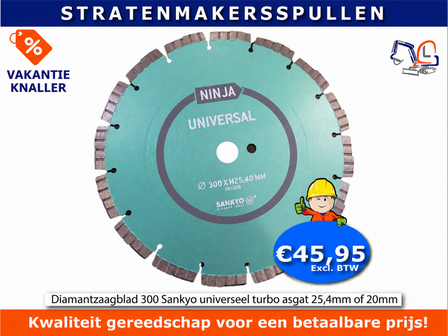 Diamantzaagblad 300 Sankyo universeel turbo asgat 20 of 25,4 mm OP=OP