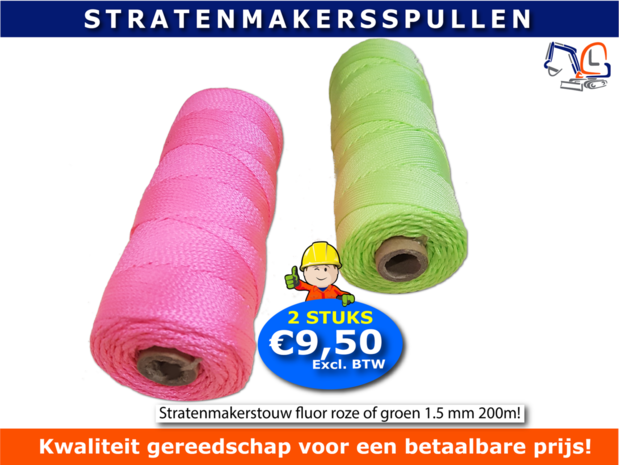 stil communicatie haar Stratenmakerstouw fluor roze of groen 1.5 mm 200m 2 stuks -  Stratenmakersspullen