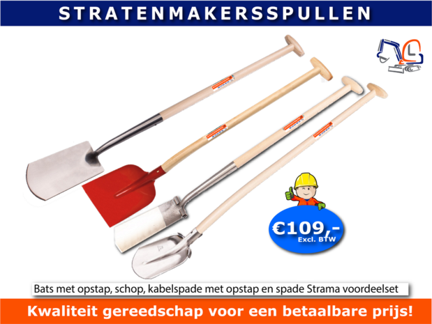 Bats met opstap, schop, kabelspade met opstap en spade Strama voordeelset