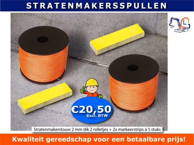 ACTIE Stratenmakerstouw 2 mm dik 2 rolletjes + 2x markeerstrips á 5 stuks