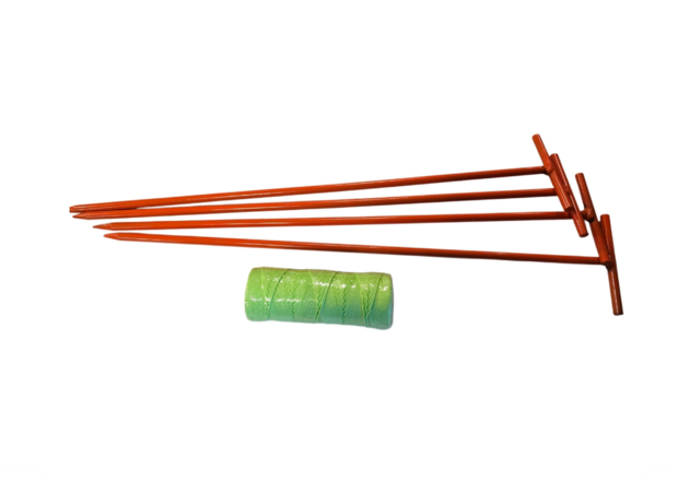 Strama voordeel set draadpen 4 stuks + 1 rolletje 200m budget stratenmakerstouw