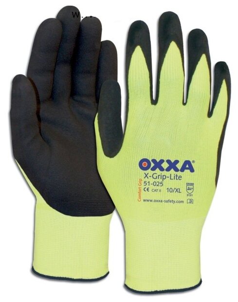 Oxxa X-Grip-Lite  fluorgeel/zwart goed zichtbaar 10 paar MT 10