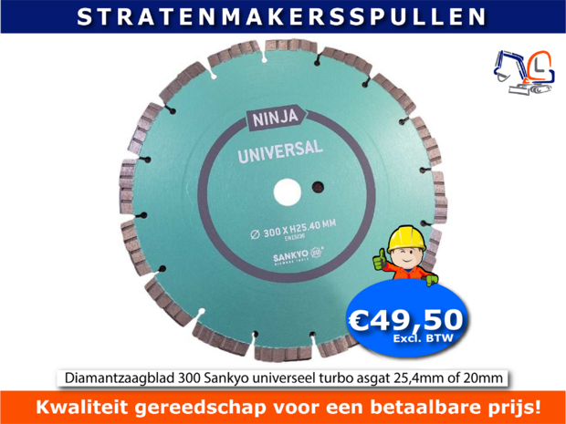 Diamantzaagblad 300 Sankyo universeel turbo asgat 20 of 25,4 mm OP=OP