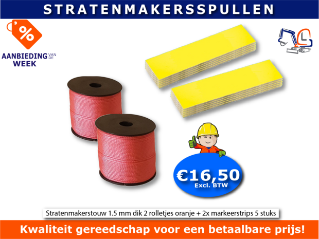 ACTIE Stratenmakerstouw 1.5 mm dik 2 rolletjes + 2x markeerstrips &aacute; 5 stuks