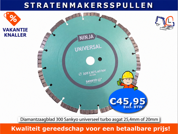 Diamantzaagblad 300 Sankyo universeel turbo asgat 20 of 25,4 mm OP=OP